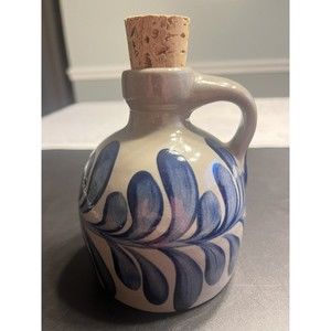 1986 Beaumont Brothers Pottery BBP Jug Salt Glaze Cobalt Blue Cork Stopper